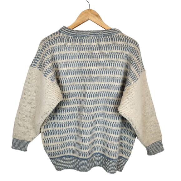 Alafoss Icewool Women's Pure Wool Crew Neck Sweater Snowflake Blue Cream Small - Picture 2 of 5